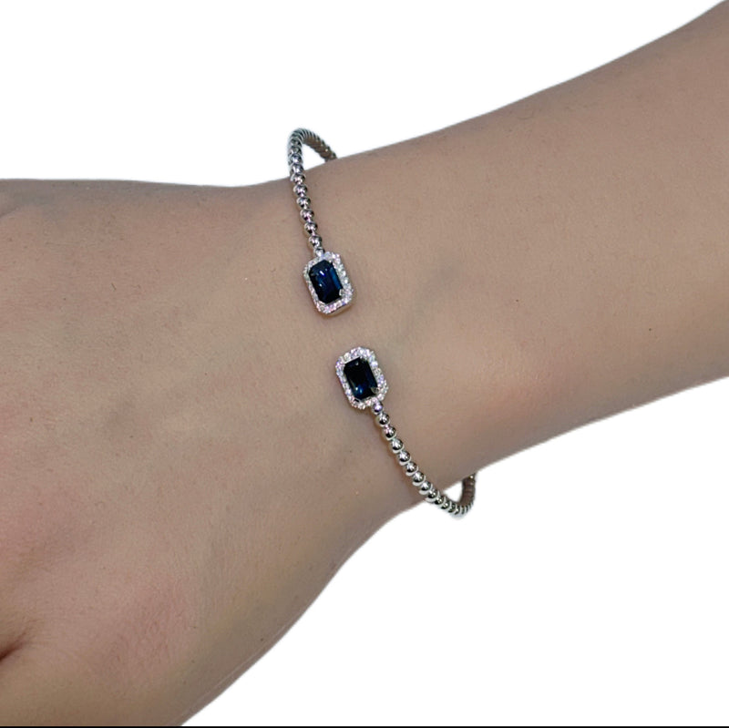 SPECIAL!1.71ct G SI 14K White Gold Diamond & Blue Sapphire Gemstone Open Bangle Bracelet