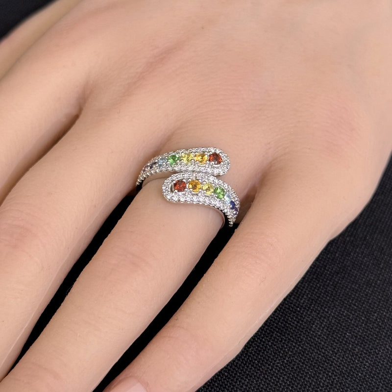 SPECIAL! 1.12ct G SI 14K White Gold Diamond & Multi Color Gemstone Wrap Around Ring Size 6.5