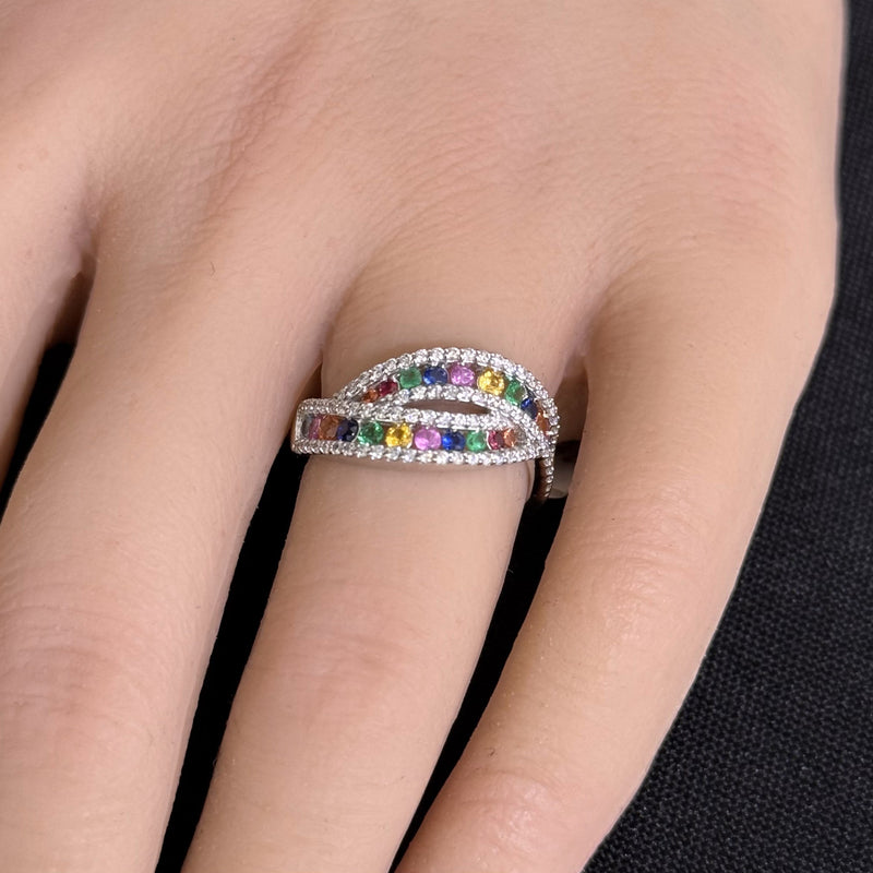 SPECIAL! 1.13ct G SI 14K White Gold Diamond Multi Color Ring Band Size 6.5