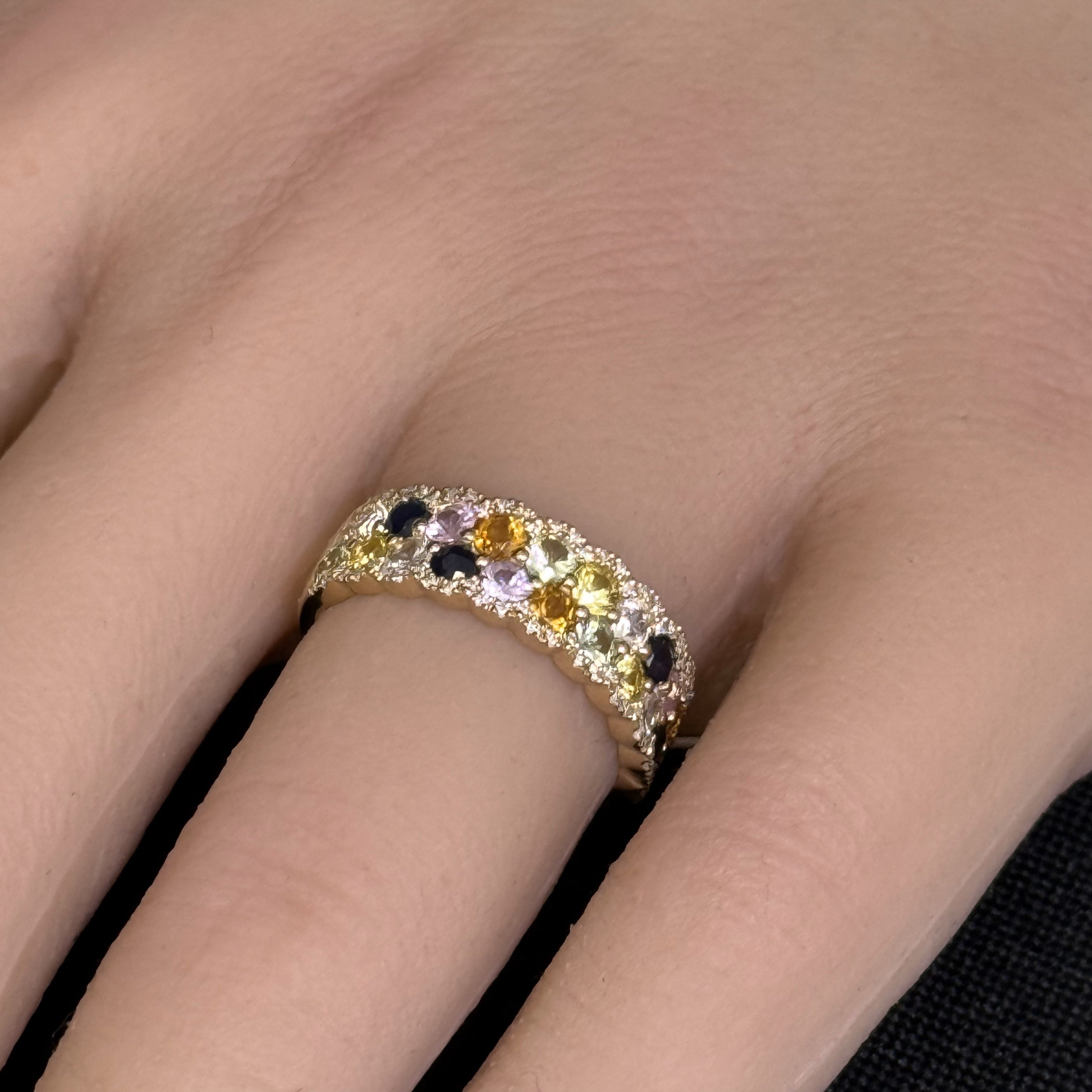 SPECIAL! 1.97ct G SI 14K Yellow Gold Diamond Multi Color Band Ring Size 6.5