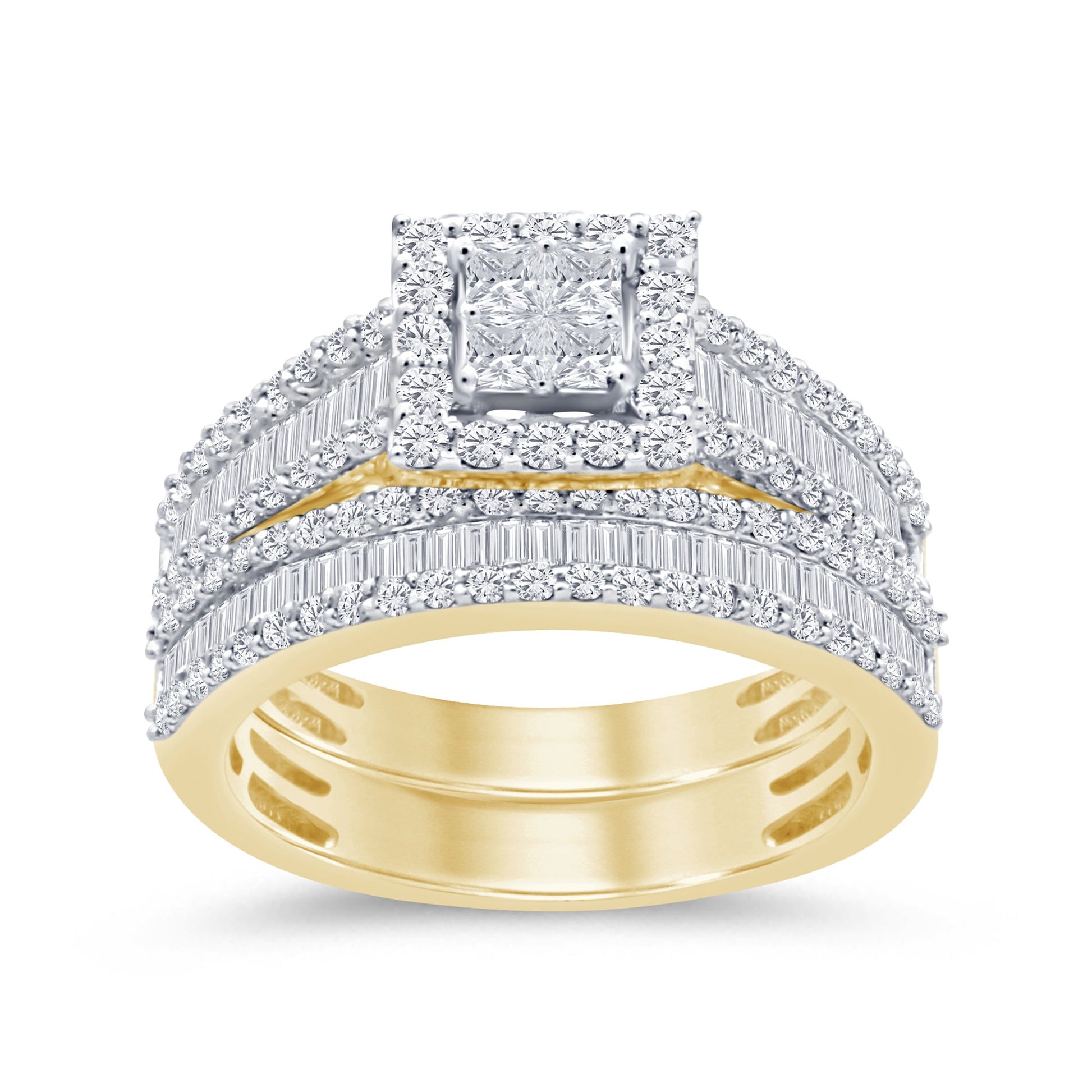 DIAMOND CLOSEOUT!  1.24ct G SI 14K Yellow Gold Round & Baguette Diamond Engagement Ring Set Size 6.5