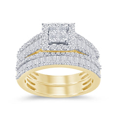 DIAMOND CLOSEOUT!  1.24ct G SI 14K Yellow Gold Round & Baguette Diamond Engagement Ring Set Size 6.5