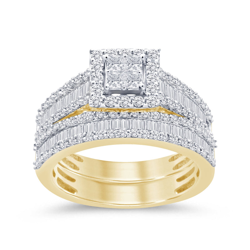 DIAMOND CLOSEOUT!  1.24ct G SI 14K Yellow Gold Round & Baguette Diamond Engagement Ring Set Size 6.5