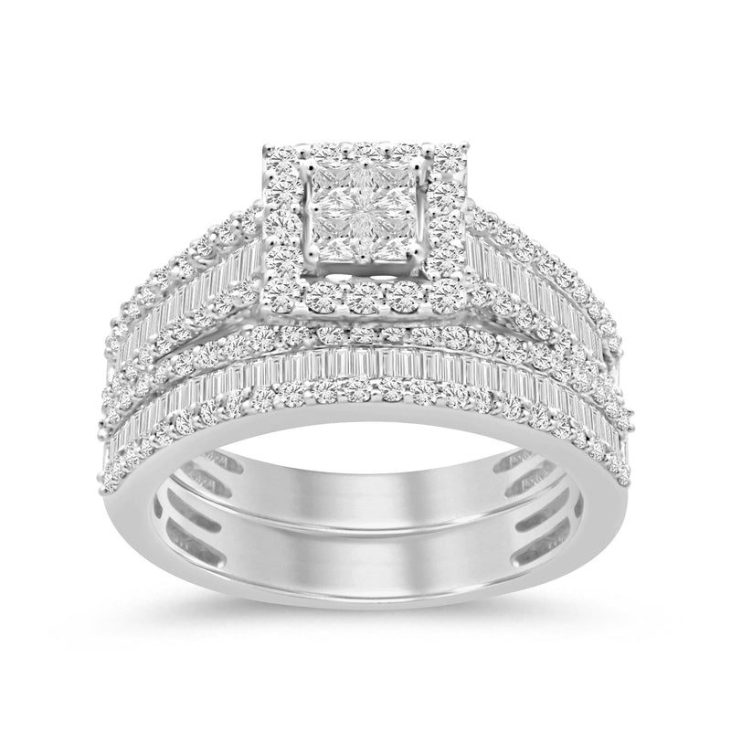DIAMOND CLOSEOUT! 1.24ct G SI 14K White Gold Round & Baguette Diamond Engagement Ring Set Size 6.5
