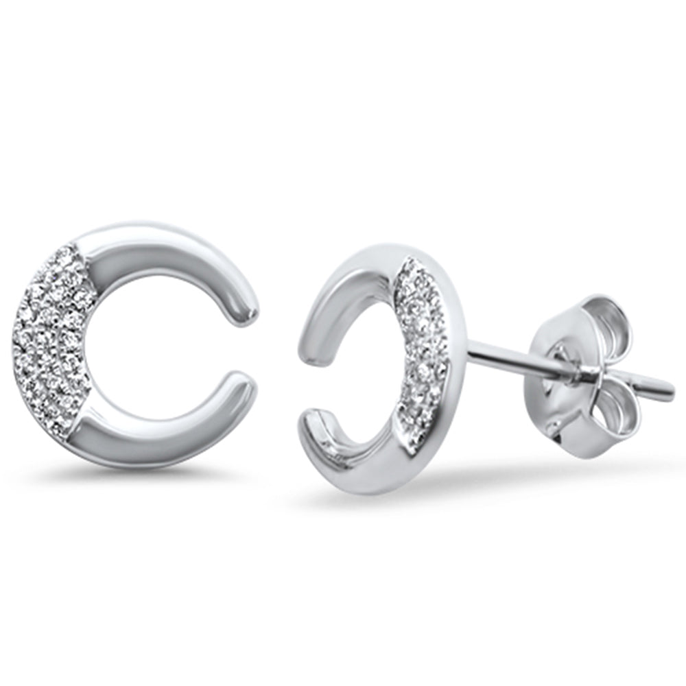 DIAMOND CLOSEOUT! .08ct 14k White Gold Crescent Moon Celestial Diamond Earrings