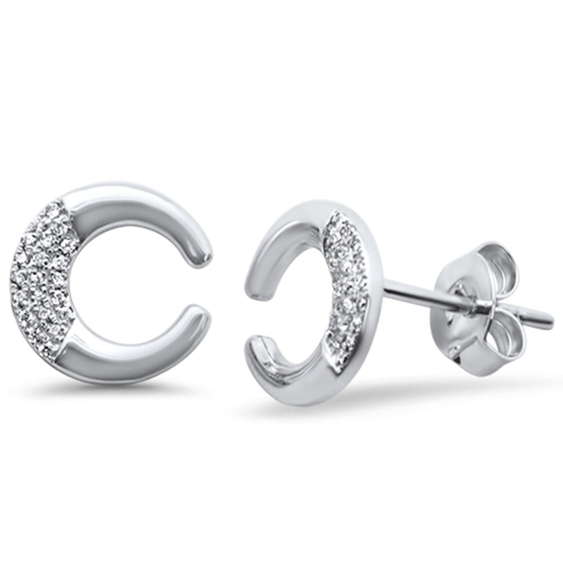 DIAMOND CLOSEOUT! .08ct 14k White Gold Crescent Moon Celestial Diamond Earrings