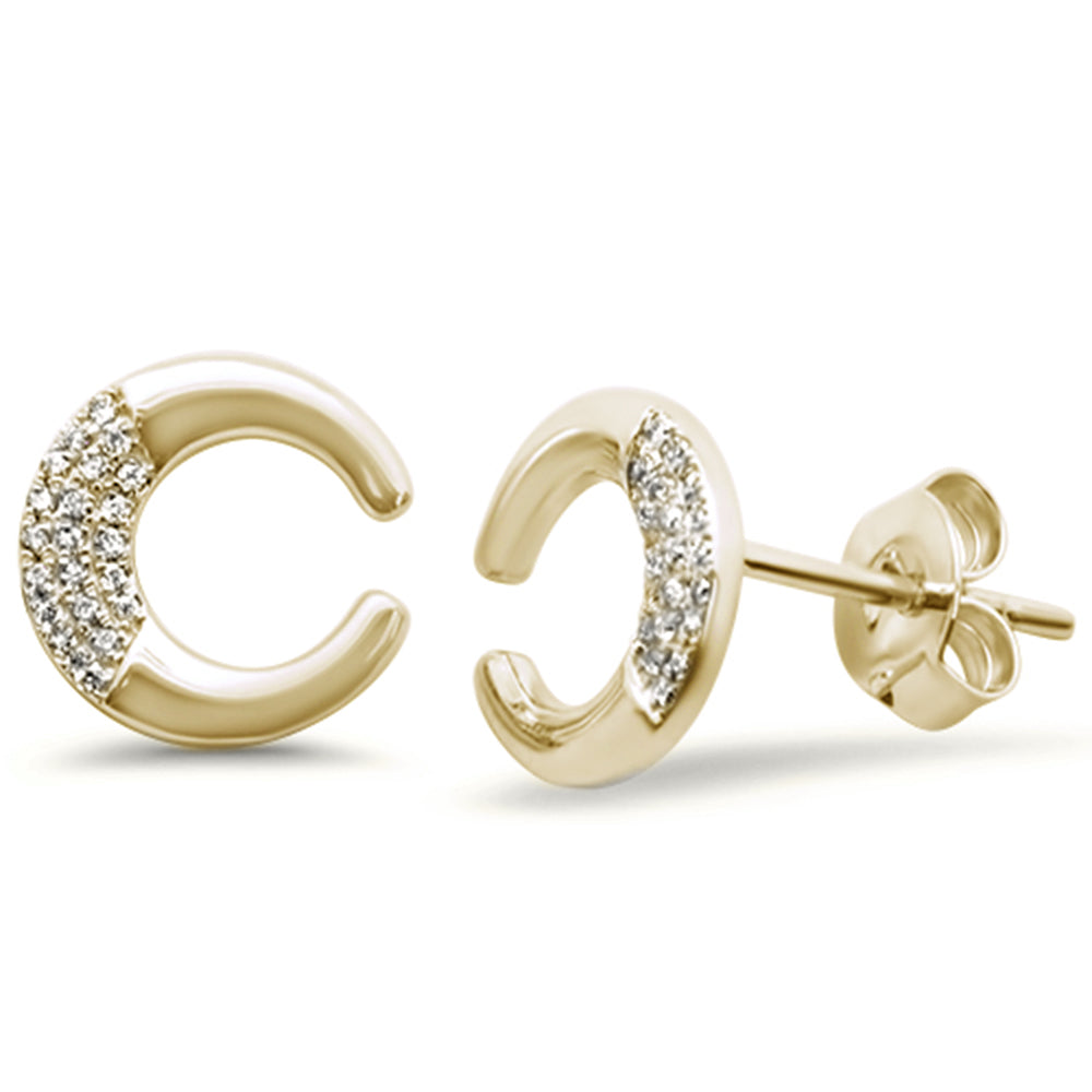DIAMOND CLOSEOUT! .07ct 14k Yellow Gold Crescent Moon Celestial Heart Diamond Earrings