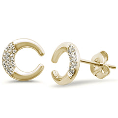 DIAMOND CLOSEOUT! .07ct 14k Yellow Gold Crescent Moon Celestial Heart Diamond Earrings
