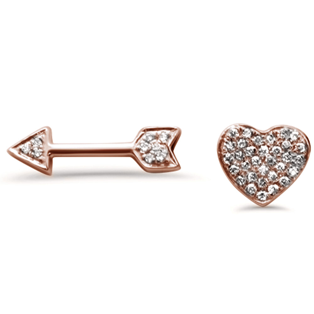 DIAMOND  CLOSEOUT! .07ct 14k Rose Gold Heart & Arrow Stud Diamond Earrings
