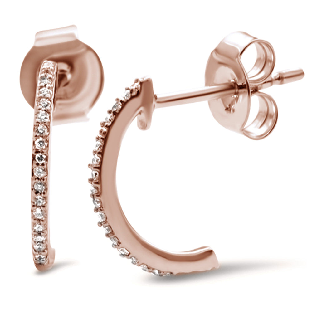 DIAMOND CLOSEOUT! .09ct 14k Rose Gold J Hoop Cute Diamond Earrings