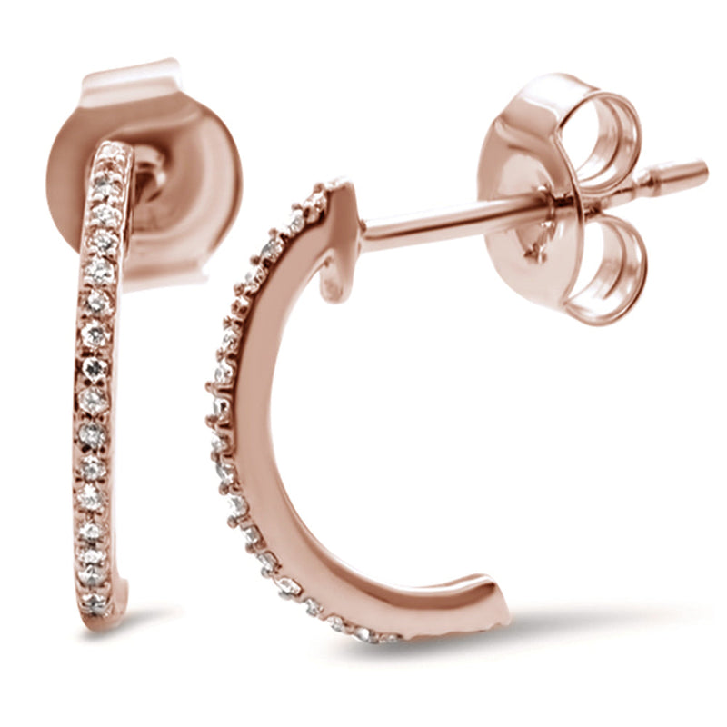 DIAMOND CLOSEOUT! .09ct 14k Rose Gold J Hoop Cute Diamond Earrings
