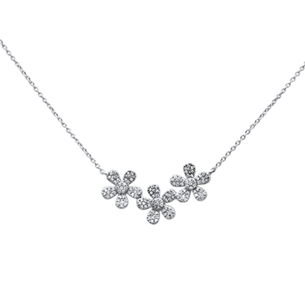 SPECIAL! .23ct 14k White Gold Diamond Three Flower Pendant Necklace 16" + 2" Ext