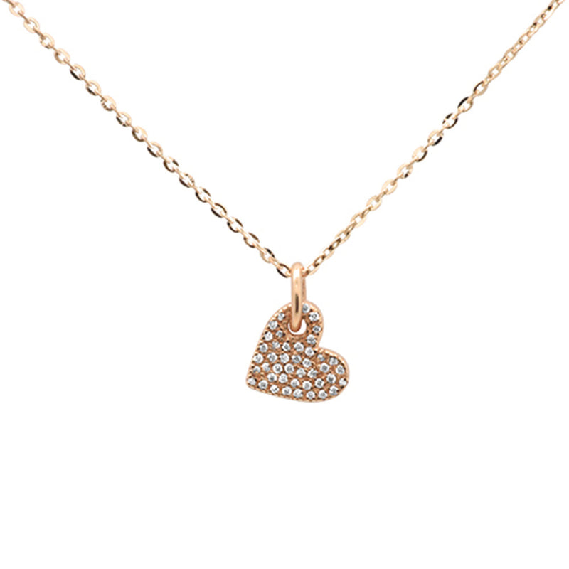 DIAMOND CLOSEOUT!  .08ct 14k Rose Gold Diamond Dangling Heart Pendant Necklace 16" + 2" Ext