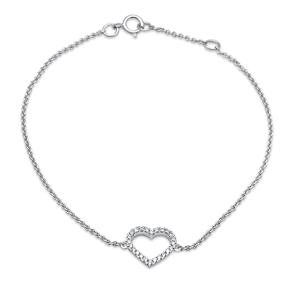 DIAMOND CLOSEOUT! .13ct 14k White Gold Diamond Heart Bracelet 6"+ 1" Ext.