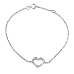 DIAMOND CLOSEOUT! .13ct 14k White Gold Diamond Heart Bracelet 6"+ 1" Ext.