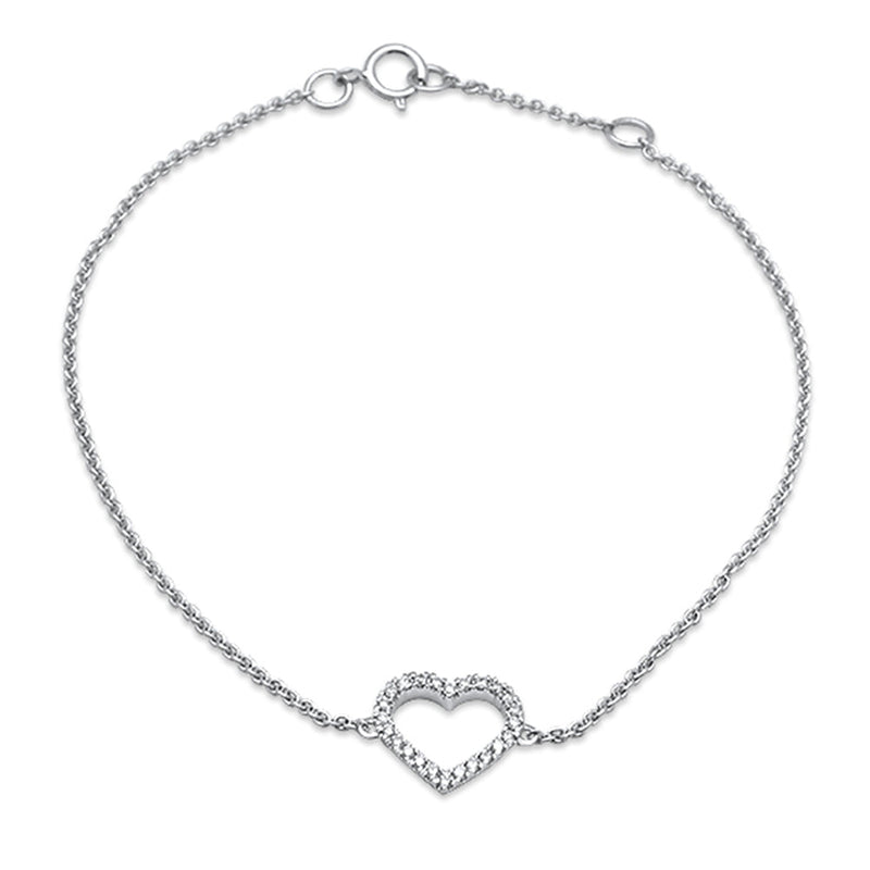 DIAMOND CLOSEOUT! .13ct 14k White Gold Diamond Heart Bracelet 6"+ 1" Ext.