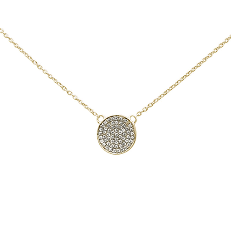 DIAMOND CLOSEOUT!  .11ct 14k Yellow Gold Diamond Pave Circle Pendant Necklace 16" + 2" Ext