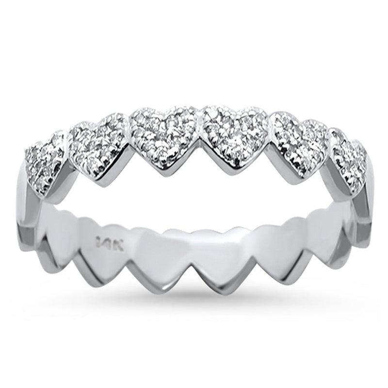DIAMOND CLOSEOUT! .08ct 14k White Gold Eternity Hearts Diamond Ring Size 6.5