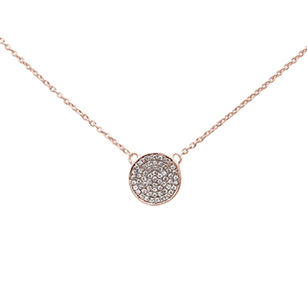 DIAMOND CLOSEOUT! .13ct 14k Rose Gold Diamond Pave Circle Pendant Necklace 16" + 2" Ext