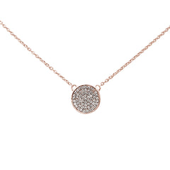 DIAMOND CLOSEOUT! .13ct 14k Rose Gold Diamond Pave Circle Pendant Necklace 16" + 2" Ext