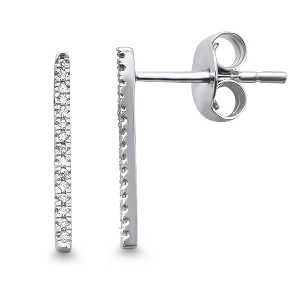 DIAMOND CLOSEOUT! .05ct 14k White Gold Line Bar Modern Diamond Stud Earrings