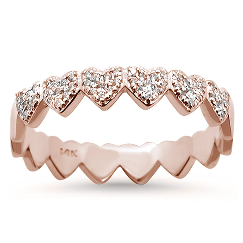 DIAMOND CLOSEOUT! .10ct 14k Rose Gold Eternity Hearts Diamond Band Ring Size 6.5