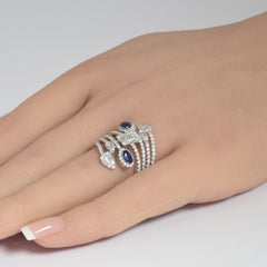 SPECIAL!1.84ct G SI 14K White Gold Diamond & Blue Sapphire Gemstone Wrap Around Ring Size 6.5