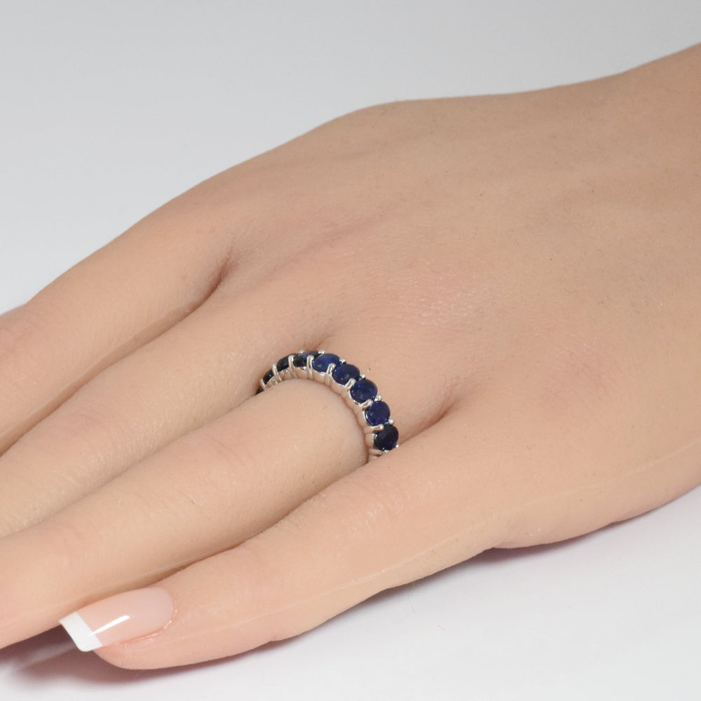 SPECIAL! 3.10ct G SI 14K White Gold Blue Sapphire Gemstone Band Ring Size 6.5