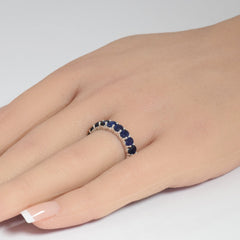 SPECIAL! 6.58ct G SI 14K White Gold Blue Sapphire Gemstone Band Ring Size 6.5