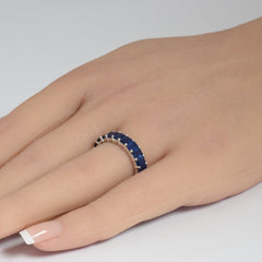 SPECIAL! 4.98ct G SI 14K White Gold Blue Sapphire Gemstone Band Ring Size 6.5