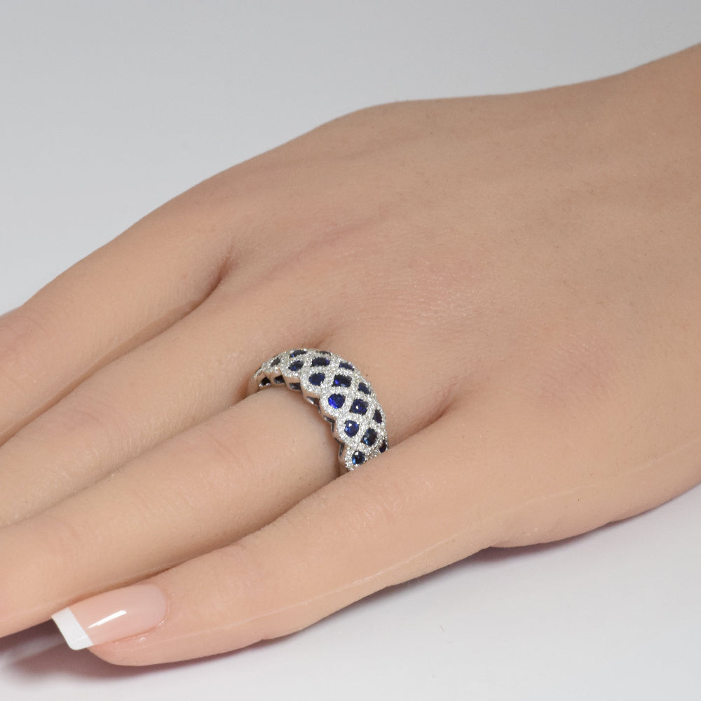 SPECIAL!1.63ct G SI 14K White Gold Diamond & Blue Sapphire Gemstones Ring Band Size 6.5