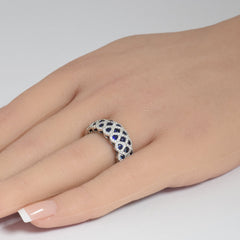 SPECIAL!1.63ct G SI 14K White Gold Diamond & Blue Sapphire Gemstones Ring Band Size 6.5