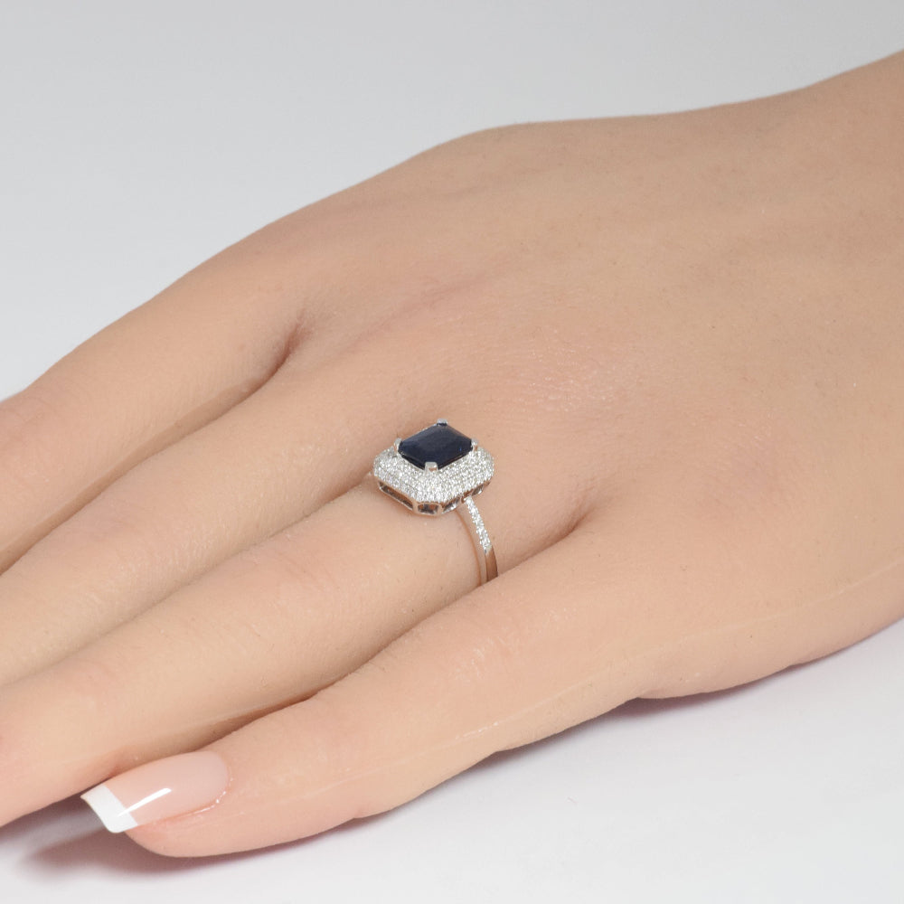 SPECIAL! 1.28ct G SI 14K White Gold Diamond & Blue Sapphire Ring Size 6.5