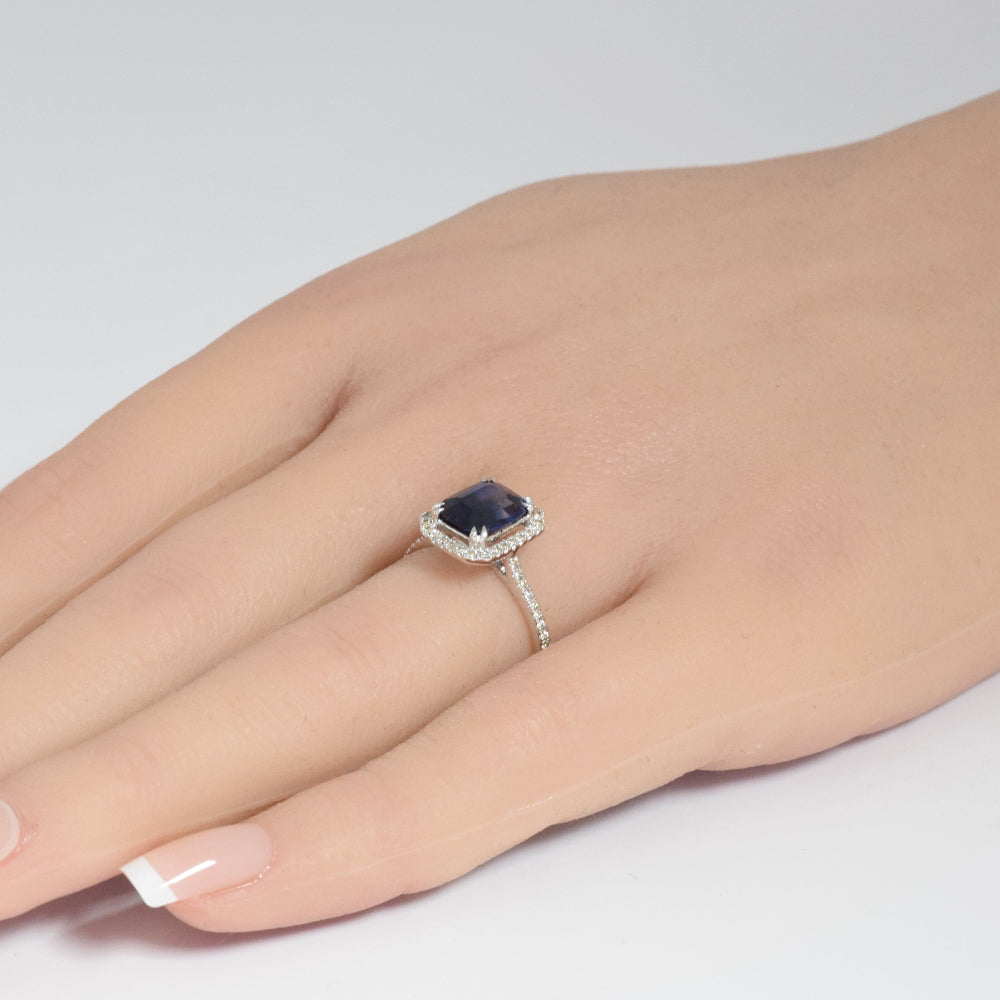 SPECIAL! 2.59ct G SI 14K White Gold Diamond & Blue Sapphire Gemstone Ring  Size 6.5