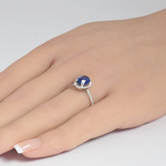 SPECIAL! 2.39ct G SI 14K White Gold Diamond & Blue Sapphire Gemstone Ring Size 6.5
