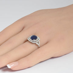 SPECIAL! 2.49ct G SI 14K White Gold Diamond & Blue Sapphire Gemstone Double Halo Ring Size 6.5