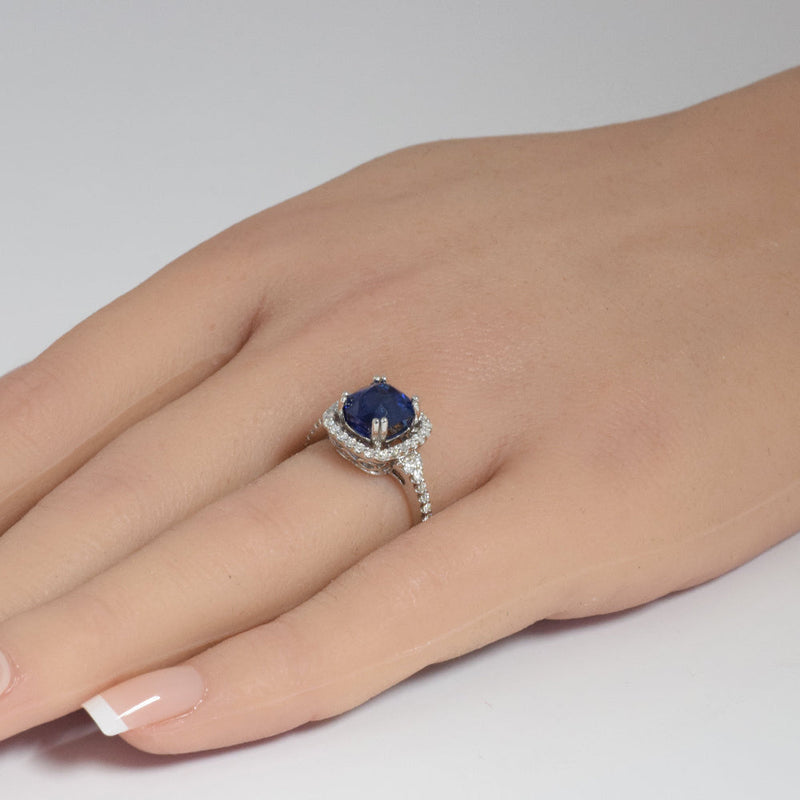 SPECIAL! 4.10ct G SI 14K White Gold Diamond & Blue Sapphire Gemstone Ring  Size 6.5