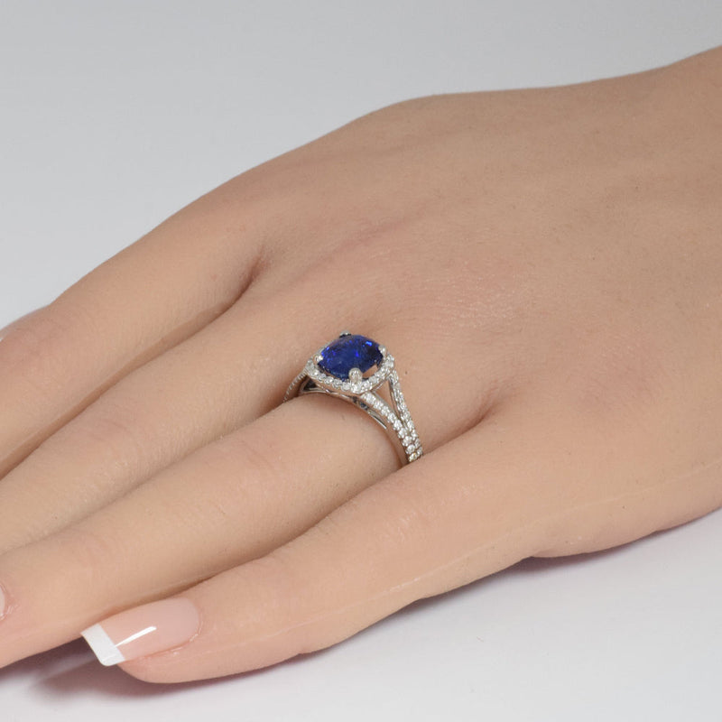 SPECIAL! 2.79ct G SI 14K White Gold Diamond & Blue Sapphire Gemstone Ring Size 6.5