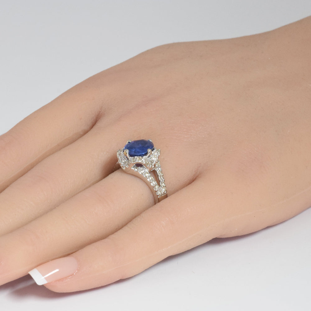 SPECIAL! 3.99ct G SI 14K White Gold Diamond & Blue Sapphire Gemstone Ring  Size 6.5