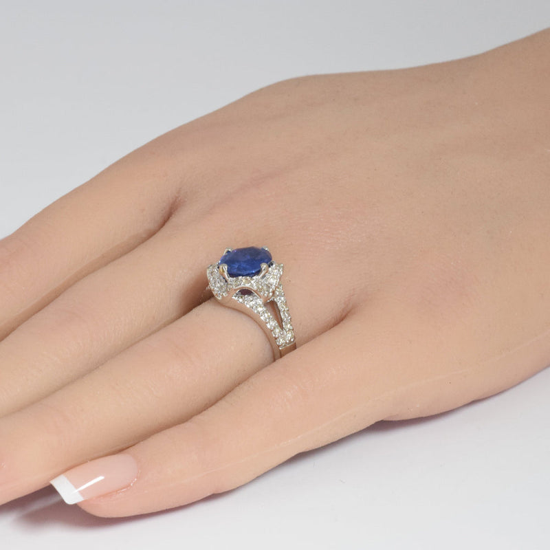 SPECIAL! 3.99ct G SI 14K White Gold Diamond & Blue Sapphire Gemstone Ring  Size 6.5