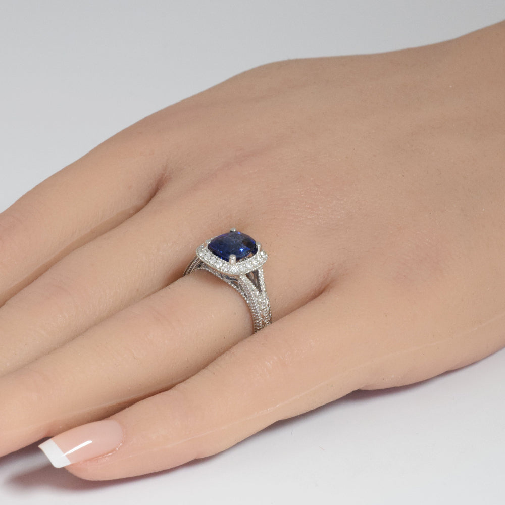SPECIAL! 2.63ct G SI 14K White Gold Diamond & Blue Sapphire Gemstone Halo Ring  Size 6.5