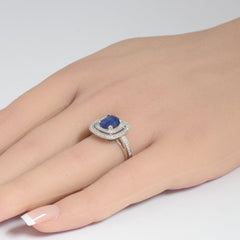 SPECIAL! 2.51ct G SI 14K White Gold Diamond & Blue Sapphire Gemstone Double Halo Ring Size 6.5