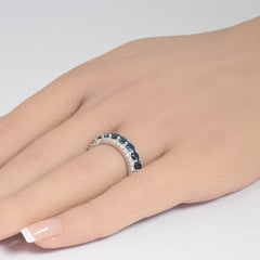 SPECIAL!2.25ct G SI 14K White Gold Diamond & Large Blue Sapphire Gemstone Band Ring Size 6.5