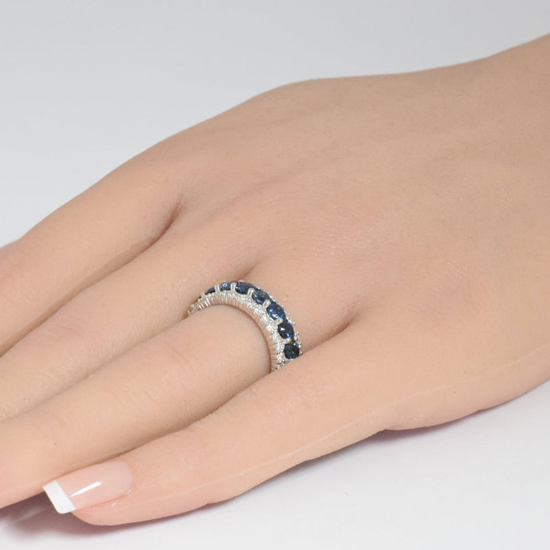 SPECIAL!2.25ct G SI 14K White Gold Diamond & Large Blue Sapphire Gemstone Band Ring Size 6.5
