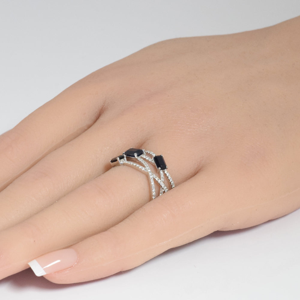 SPECIAL!1.69ct G SI 14K White Gold Diamond & Blue Sapphire Gemstone Ring Size 6.5