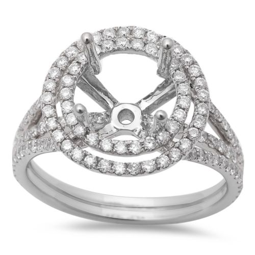 DIAMOND CLOSEOUT! .80ct 14kt White Gold Double Halo Style Round Diamond Semi Mount Engagement Ring Size 6.5