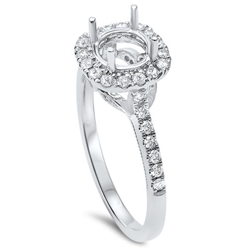 DIAMOND CLOSEOUT! .58cts F-VS2 Round Diamond Halo Semi Mount Engagement Ring Size 6.5