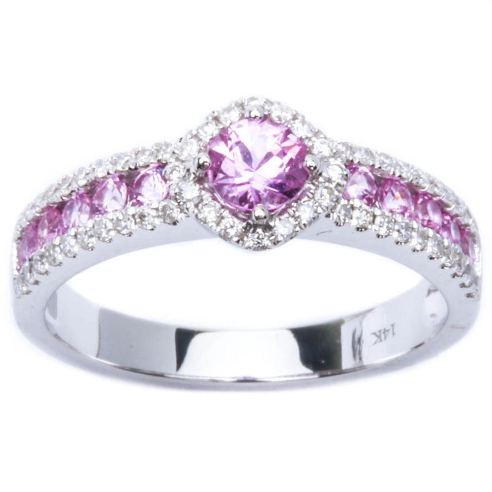 DIAMOND CLOSEOUT!   14k White Gold Pave Set .95ct Pink Sapphire & Diamond FINE Engagement Gemstone Band Ring