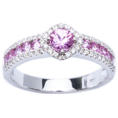 DIAMOND CLOSEOUT!   14k White Gold Pave Set .95ct Pink Sapphire & Diamond FINE Engagement Gemstone Band Ring