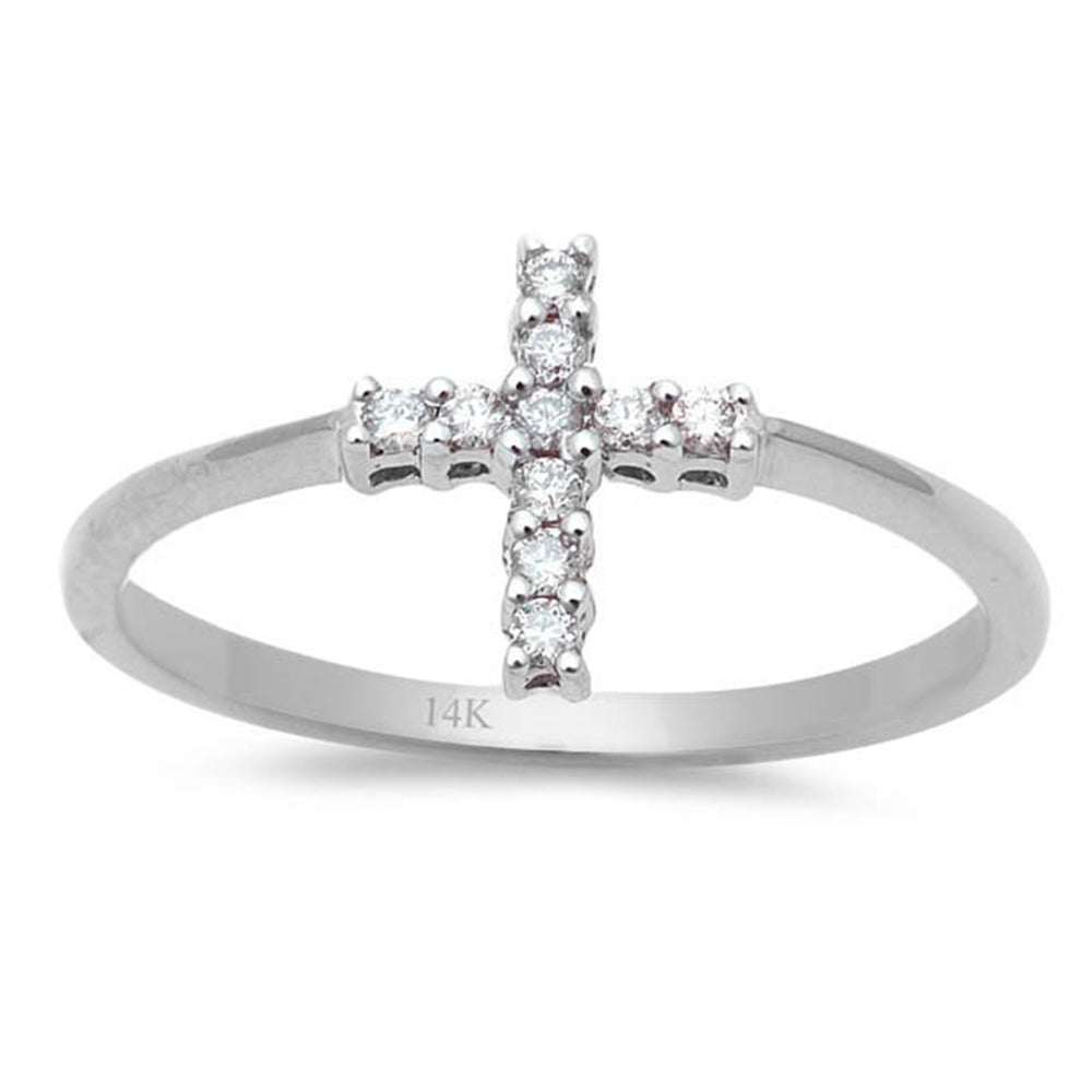 .10ct Round Diamond Cross Ring 14kt White Gold Size 6.5